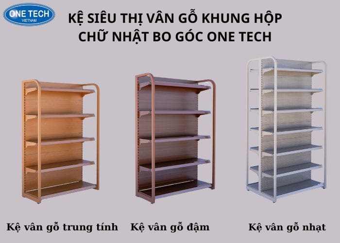 Kệ siêu thị vân gỗ Cần Thơ khung hộp bo góc