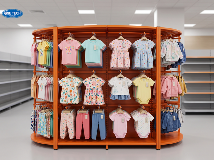 Lợi ích khi sử dụng kệ trưng bày quần áo trẻ em chuyên dụng cho shop tại Cần Thơ